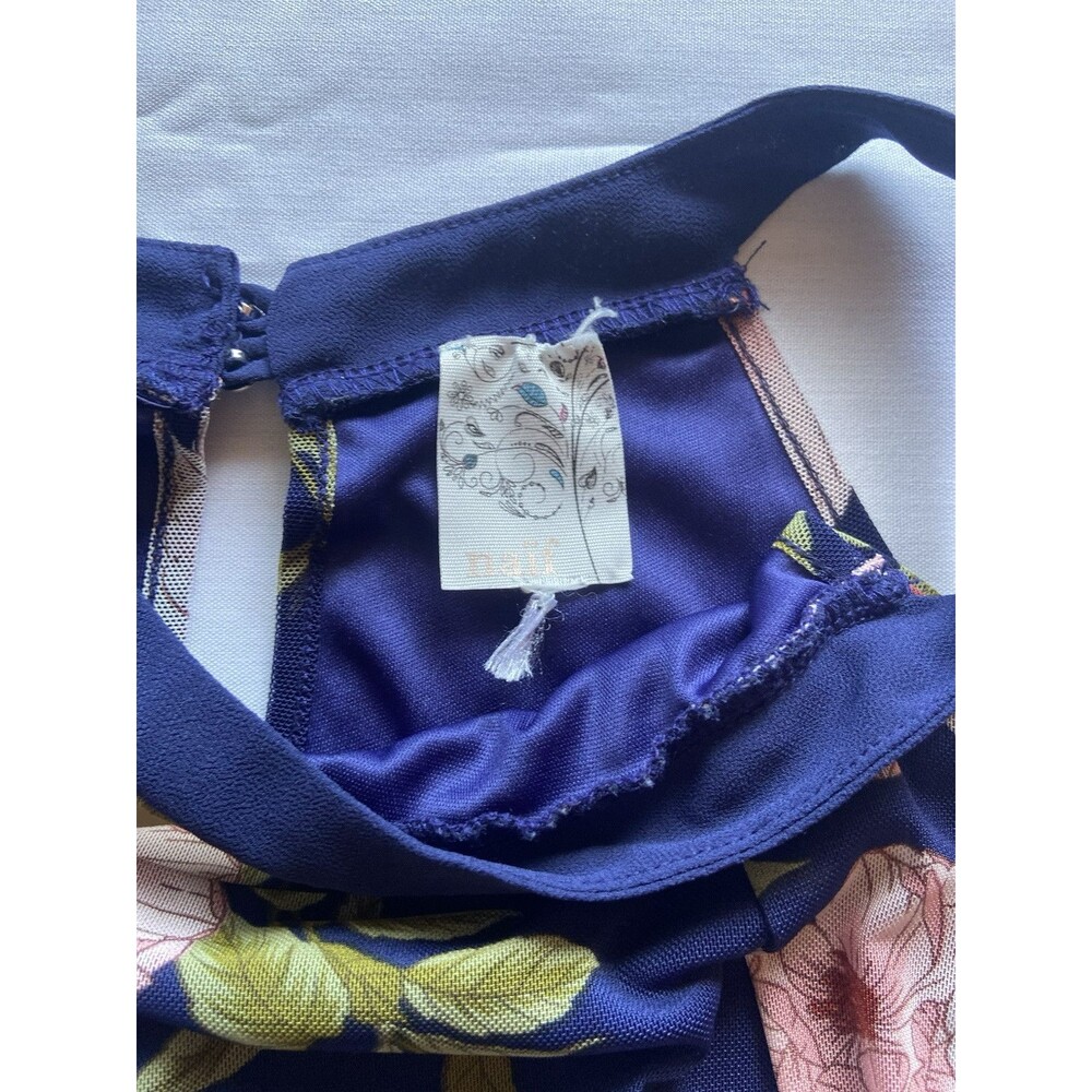 Naïf Open Shoulder Floral Blouse Choker Neck Sz Large Lined Cinched Waist - Picture 3 of 9